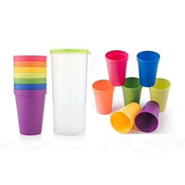 D DrNeeko Unbreakable Reusable Plastic Cups, Rainbow Travel Beverage Tumblers, Juice Drinkware, Set of 8