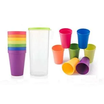 D DrNeeko Unbreakable Reusable Plastic Cups, Rainbow Travel Beverage Tumblers, Juice Drinkware, Set of 8
