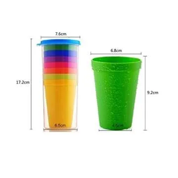D DrNeeko Unbreakable Reusable Plastic Cups, Rainbow Travel Beverage Tumblers, Juice Drinkware, Set of 8