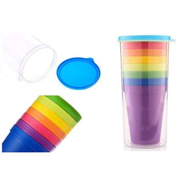 D DrNeeko Unbreakable Reusable Plastic Cups, Rainbow Travel Beverage Tumblers, Juice Drinkware, Set of 8