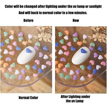 WEILUSI Mixed Macaron Color 3D Heart Nail Charms Gold Sliver Caviar Beads Nail Ball Beads - Acrylic Resin Heart and Mini Caviar Beads Nail Art Decorations 3D Design Decals DIY Manicures Accessories