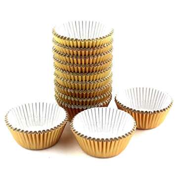 Eoonfirst Mini Foil Cupcake Liners for Celebrations - 300 Pcs Gold