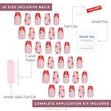 Glamnetic x Hello Kitty® and Friends Press On Nails - Hello Kitty® Red | Red French Tip Short Coffin Graphic Nails in a Glossy Finish | 15 Sizes - 30 Nail Kit with Glue