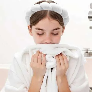 Yiwafu Spa Terry Cloth Headbands for Women - Sponge Face Washing and Hair Accessories for Makeup Removal, Shower (White)
