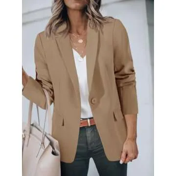 Cicy Bell Womens Casual Blazers Open Front Long Sleeve Work Office Suit Jackets Blazer Dark Khaki