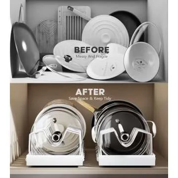 Pull Out Pots and Pans Organizer Under Cabinet, Sliding Lid Holder and Pan Rack in Kitchen, Slide Out inside Cabinet Storage for Pot Lid, Bakeware, Dishes, 8 Adjustable Dividers, 2 Pack White