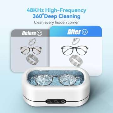 BYASKZIV Ultrasonic Jewelry Cleaner - 48KHz Portable Cleaning Machine for Jewelry, Eyeglasses, Watch...