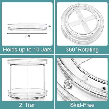Sorbus 9 Inch 2 Tier Clear Lazy Susan Organizer, Turntable Organizer for Spice Organization for Cabi...