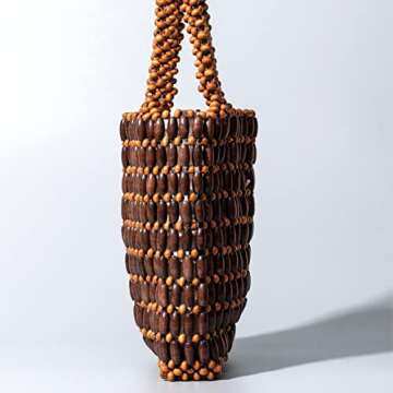 CerfoParlen Small Tote Bag Wooden Bead Bag Woven Handbag Clutch Purses for Women (coffee)