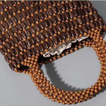CerfoParlen Small Tote Bag Wooden Bead Bag Woven Handbag Clutch Purses for Women (coffee)