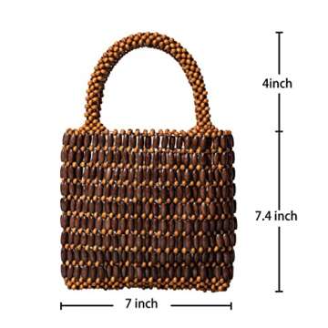CerfoParlen Small Tote Bag Wooden Bead Bag Woven Handbag Clutch Purses for Women (coffee)