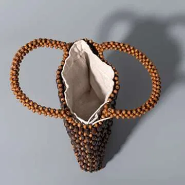 CerfoParlen Small Tote Bag Wooden Bead Bag Woven Handbag Clutch Purses for Women (coffee)