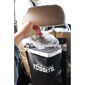 Tossits Disposable Car Trash Bag Hanging (Black, Set of 21) - Leak-Proof, Smell-Proof Automobile Trash Container, Eco-Friendly, Thick, Large 12x15 Car Trash Bin with Sturdy Header Board