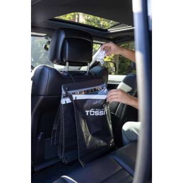 Tossits Disposable Car Trash Bag Hanging (Black, Set of 21) - Leak-Proof, Smell-Proof Automobile Trash Container, Eco-Friendly, Thick, Large 12x15 Car Trash Bin with Sturdy Header Board