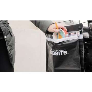 Tossits Disposable Car Trash Bag Hanging (Black, Set of 21) - Leak-Proof, Smell-Proof Automobile Trash Container, Eco-Friendly, Thick, Large 12x15 Car Trash Bin with Sturdy Header Board