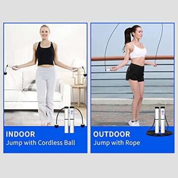 Jump Rope with Counter, Weighted Jump Ropes for Fitness for Women, Men, Kids. Cordless for Indoor and Outdoor, Smart Skipping Rope Have Calorie Counting and Adjustable Cable & Ropeless. Black