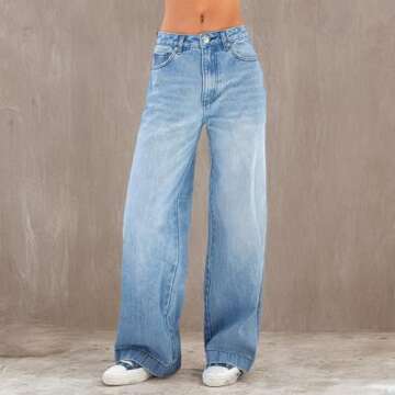 Baggy Jeans for Women High Waist Streetwear Jeans Vintage Wide Leg Straight Denim Pants Womens Casual Trousers Jeans (Blue, XL)
