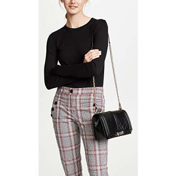Rebecca Minkoff Women's Chevron Quilted Love Crossbody Bag, Black/Gold, One Size