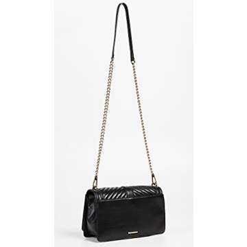 Rebecca Minkoff Women's Chevron Quilted Love Crossbody Bag, Black/Gold, One Size