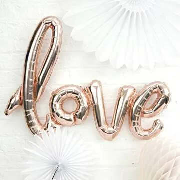 FONBALLOON PARTY 30 Inch Champagne Love Balloon with Straw for Romantic Wedding Bridal Shower Anniversary Script Love Letter Wedding Decor
