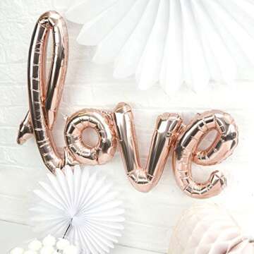 FONBALLOON PARTY 30 Inch Champagne Love Balloon with Straw for Romantic Wedding Bridal Shower Anniversary Script Love Letter Wedding Decor