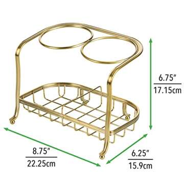 mDesign Hair Dryer and Hair Straightener Holder - Ideal for Storage of Hair Dryer, Hair Straightener, Hair Brushes, and More - Metal Hair Dryer Stand - Brass