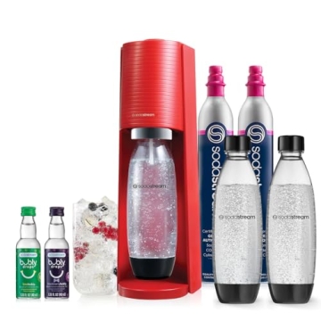 SodaStream Terra Sparkling Water Maker Bundle (Red) - CO2, Bottles & Flavors