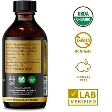 Mother Nature Organic Sweet Almond Oil - Extra Virgin & Cold-Pressed Almond Oil For Body & Hair - Powerful Moisturizer For Scars, Nails, Hair, Wrinkles & Dark Spots - Non-GMO & Cruelty-Free (4oz)