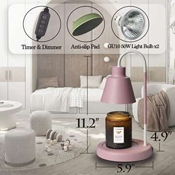 Softanzi® Candle Warmer Lamp for Scented Jar Candles with Timer Macaron Color Coffee Warmer Applied Top Down Stand Wax Melter Dimmable Light Melt and Tarts Electric Heater Burner Fragrance Lamp(Pink)