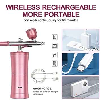 Yofuly Nail Airbrush Machine, Mini Airbrush Kit Handheld Cordless Airbrush for Nails Art, Makeup, Model Painting, Cake Decor, Model Painting, Rechargeable Spray Airbrush Gun with 2 Capacity Cups