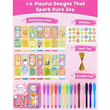 MESAOKTA 28 Pcs Valentines Day Gifts for Kids with Invisible Ink Pens, 14 Design Valentines Day Card...