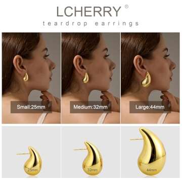 Chunky Gold Hoop Earrings for Women Lightweight Teardrop Dupes Earrings 925 Sterling Silver Post Large Drop Earrings Gold Plated Waterdrop Earrings Trendy Jewelry for Women