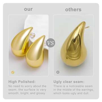 Chunky Gold Hoop Earrings for Women Lightweight Teardrop Dupes Earrings 925 Sterling Silver Post Large Drop Earrings Gold Plated Waterdrop Earrings Trendy Jewelry for Women