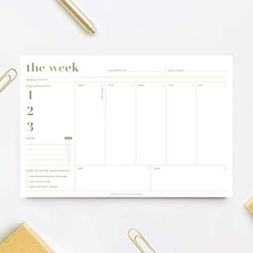 Bliss Collections Weekly Planning Pad, Desk Calendar - The Essential - Undated Tear-Off Sheets Notepad - Organizer, Scheduler for Goals, Tasks, Ideas, Notes & To-Do Lists - 6" x 9", 50 Sheets