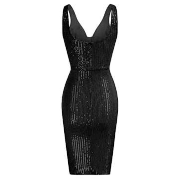 GRACE KARIN Women Deep V Neck Party Mini Dress U Back Sequin Irregular Hem Evening Dress