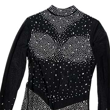 Hotheart Womens Sexy Long Sleeve Mesh Paneled Rhinestones Bodycon Party Clubwear Jumpsuit Rompers Black