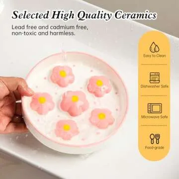 Ceramic Cat Slow Feeder Bowl - 6 OZ Puzzle Food Dish for Healthy Eating - Shallow Wide Whisker Friendly - Dishwasher Safe - 6.3 x 1.2 Inch - Blush Pink Flower