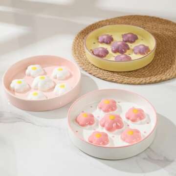 Ceramic Cat Slow Feeder Bowl - 6 OZ Puzzle Food Dish for Healthy Eating - Shallow Wide Whisker Friendly - Dishwasher Safe - 6.3 x 1.2 Inch - Blush Pink Flower