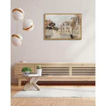 KISSFOX Framed Vintage Canvas Wall Art Retro Neutral Italy Cityscape Painting Prints Venice Picture Farmhouse Decor Kitchen Bathroom Bedroom Living Room