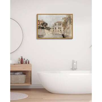 KISSFOX Framed Vintage Canvas Wall Art Retro Neutral Italy Cityscape Painting Prints Venice Picture Farmhouse Decor Kitchen Bathroom Bedroom Living Room