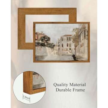 KISSFOX Framed Vintage Canvas Wall Art Retro Neutral Italy Cityscape Painting Prints Venice Picture Farmhouse Decor Kitchen Bathroom Bedroom Living Room
