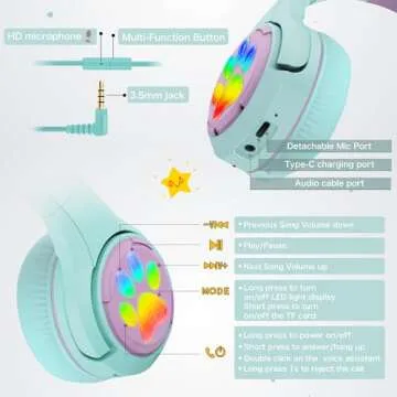 Riwbox CF9 Cat Ear Bluetooth Headphones for Kids