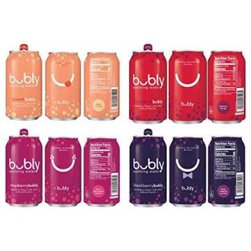 bubly Sparkling Water, Berry Peachy Variety Pack, 12 fl oz. Cans, (Pack of 18)
