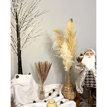 Pampas Grass, Pampas Grass Decor Tall 48 inch (4ft) ,5PCS Natural Dried Pompas Grass Decor, Large Pampas Grass Tall Fluffy, Beige Pompous Grass for Wedding Boho Home Decor (5 Stems)