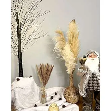 Pampas Grass, Pampas Grass Decor Tall 48 inch (4ft) ,5PCS Natural Dried Pompas Grass Decor, Large Pampas Grass Tall Fluffy, Beige Pompous Grass for Wedding Boho Home Decor (5 Stems)