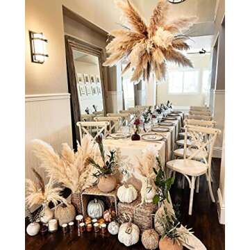 Pampas Grass, Pampas Grass Decor Tall 48 inch (4ft) ,5PCS Natural Dried Pompas Grass Decor, Large Pampas Grass Tall Fluffy, Beige Pompous Grass for Wedding Boho Home Decor (5 Stems)
