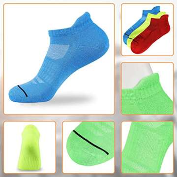 JOYNÉE Mens Ankle Athletic Low Cut Socks Running Sports Cushioned Sock for Men 6 Pack,Colorful,Sock Size 10-13