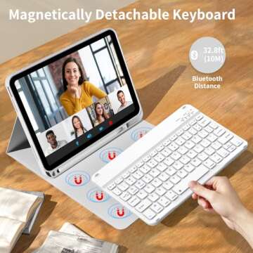 Kenke for iPad 11/10th Gen Case with Wireless Keyboard - Thin & Light