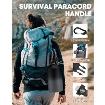 64 oz Water Bottle with Straw Stainless Steel - Wide Mouth 1/2 Gallon Water Bottles Keep Ice Cold-48H & Hot-24H, Double-wall Metal Water Jug w/Paracord Handle, Water Bottle Sleeve, Protective Boot