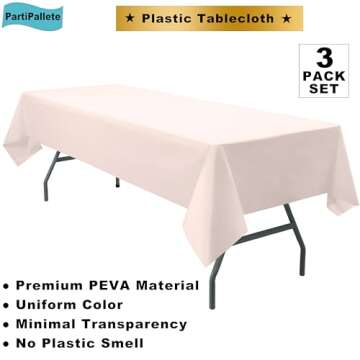 PartiPallete 3-Pack Premium Plastic Blush Light Pink Tablecloth Disposable 54" x 108" Rectangle Tabl...